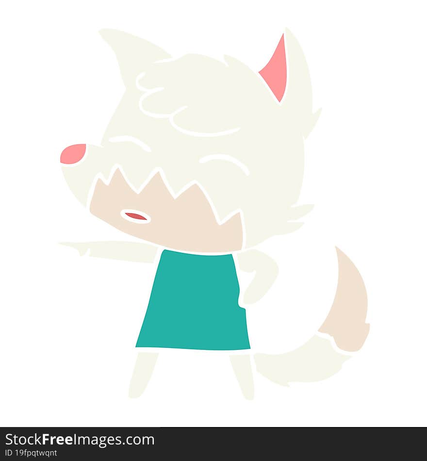 flat color style cartoon fox in dress pointing