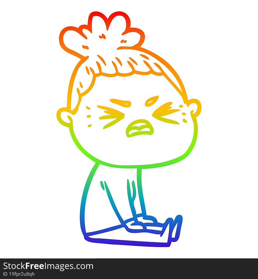 rainbow gradient line drawing of a cartoon angry woman