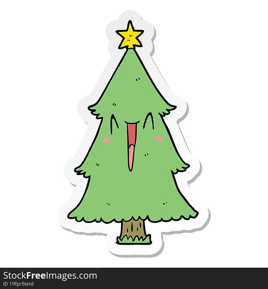 Sticker Of A Cartoon Christmas Tree