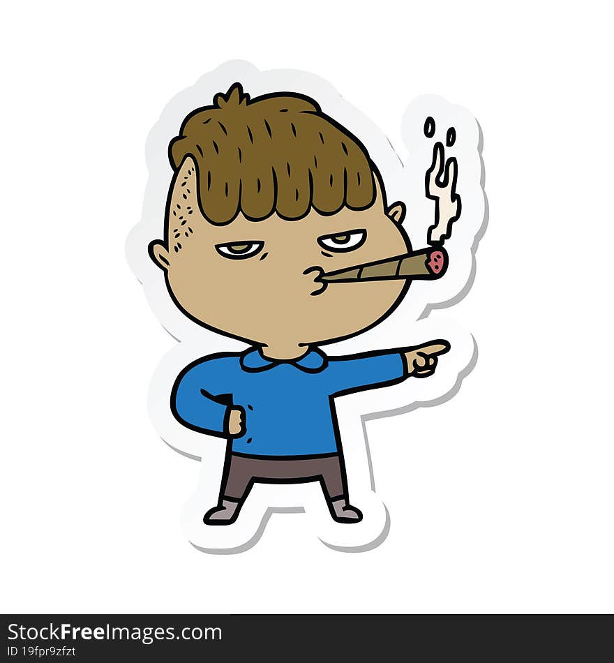 sticker of a cartoon man smoking