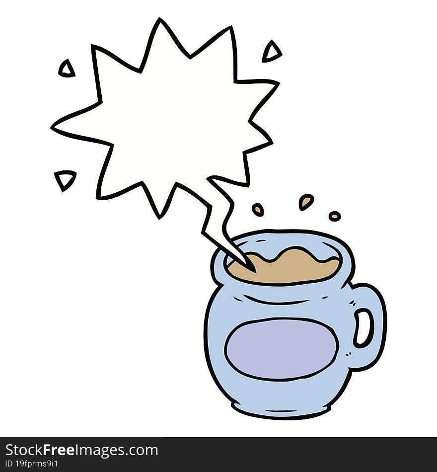 cartoon mug of coffee and speech bubble