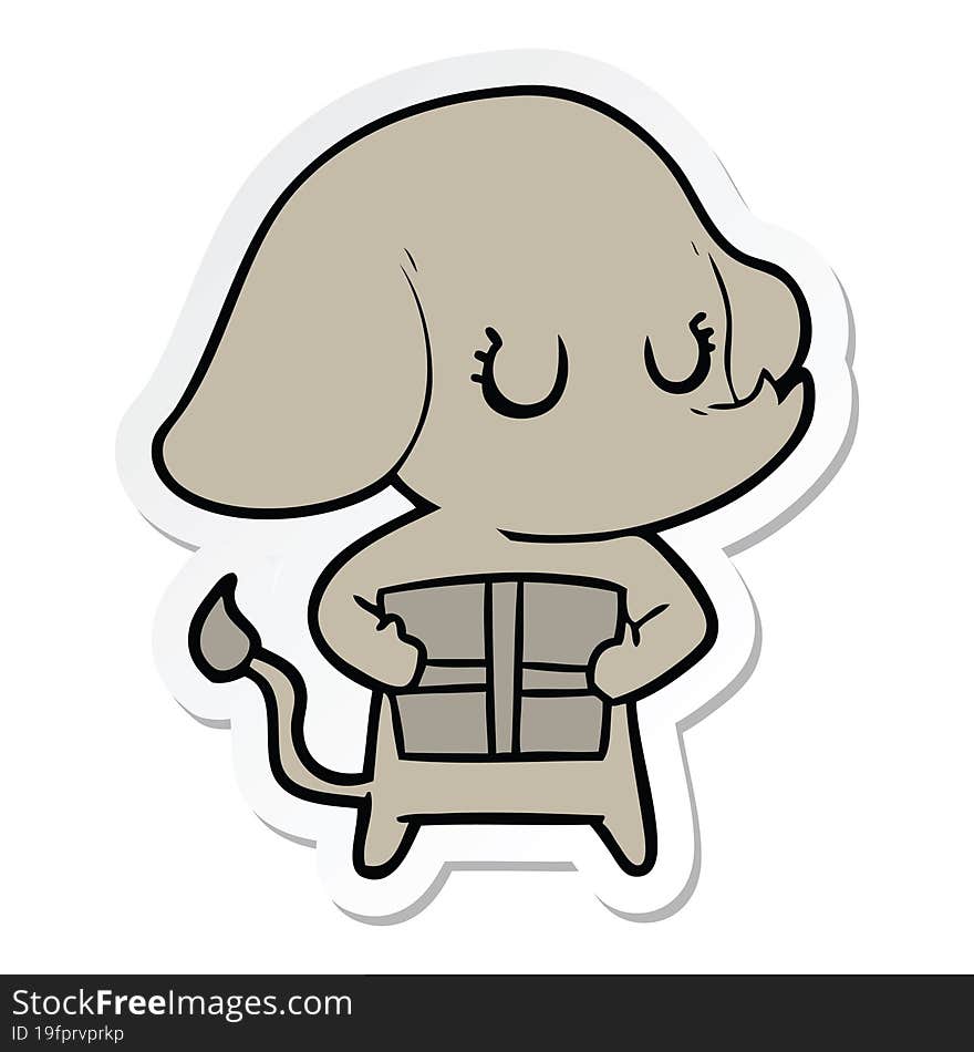 sticker of a cute cartoon elephant with gift