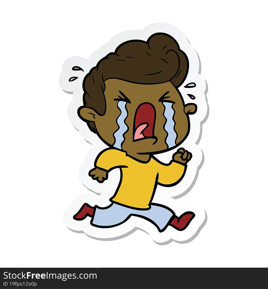 sticker of a cartoon crying man