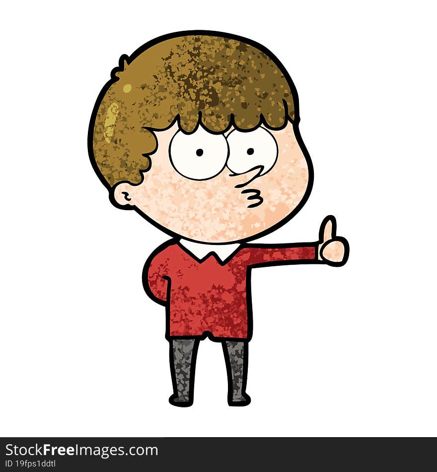 cartoon curious boy giving thumbs up sign. cartoon curious boy giving thumbs up sign