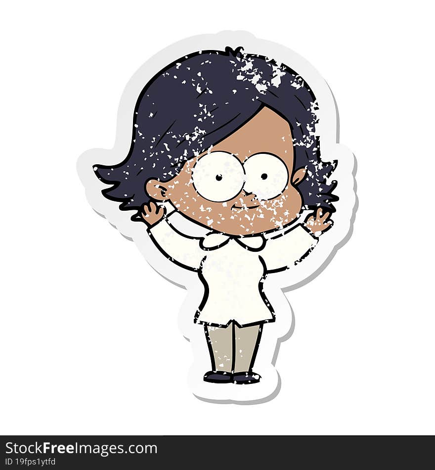 Distressed Sticker Of A Happy Cartoon Girl