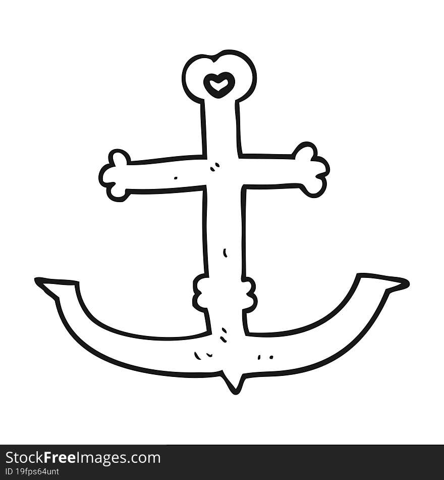 freehand drawn black and white cartoon anchor