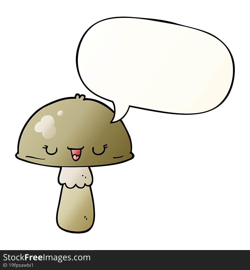 cartoon mushroom and speech bubble in smooth gradient style