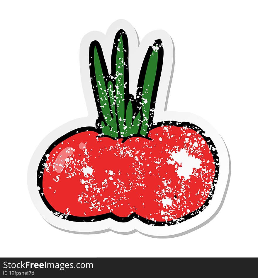 Distressed Sticker Of A Cartoon Vegetable