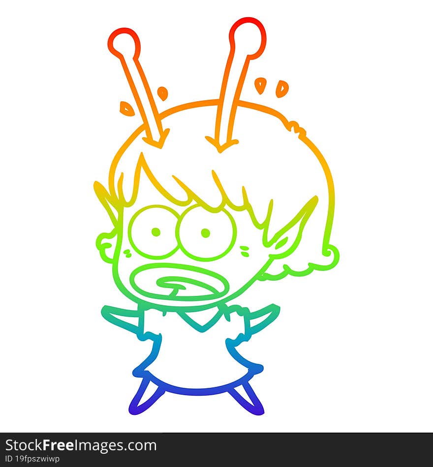 rainbow gradient line drawing cartoon shocked alien girl