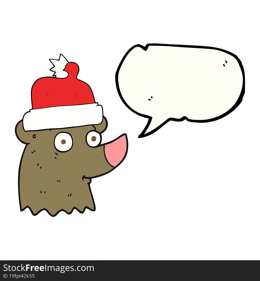 speech bubble cartoon bear wearing christmas hat