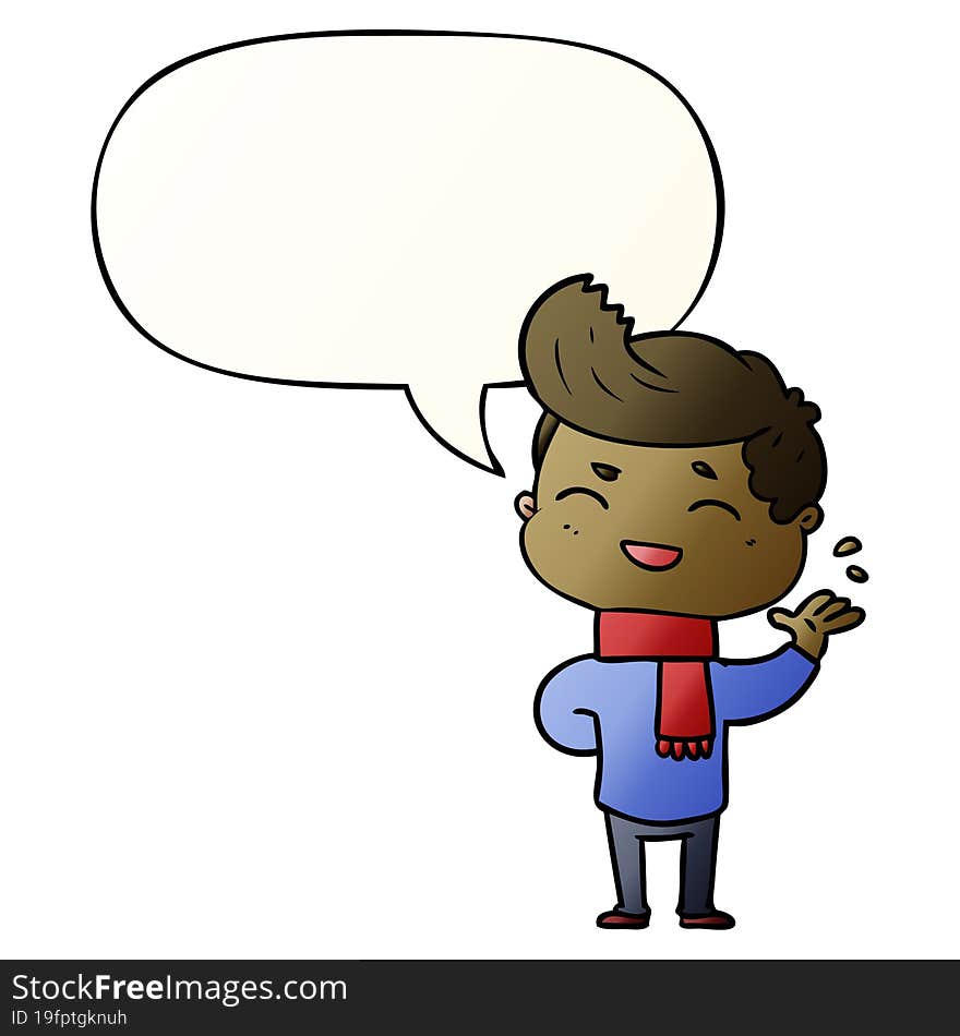 cartoon man laughing with speech bubble in smooth gradient style