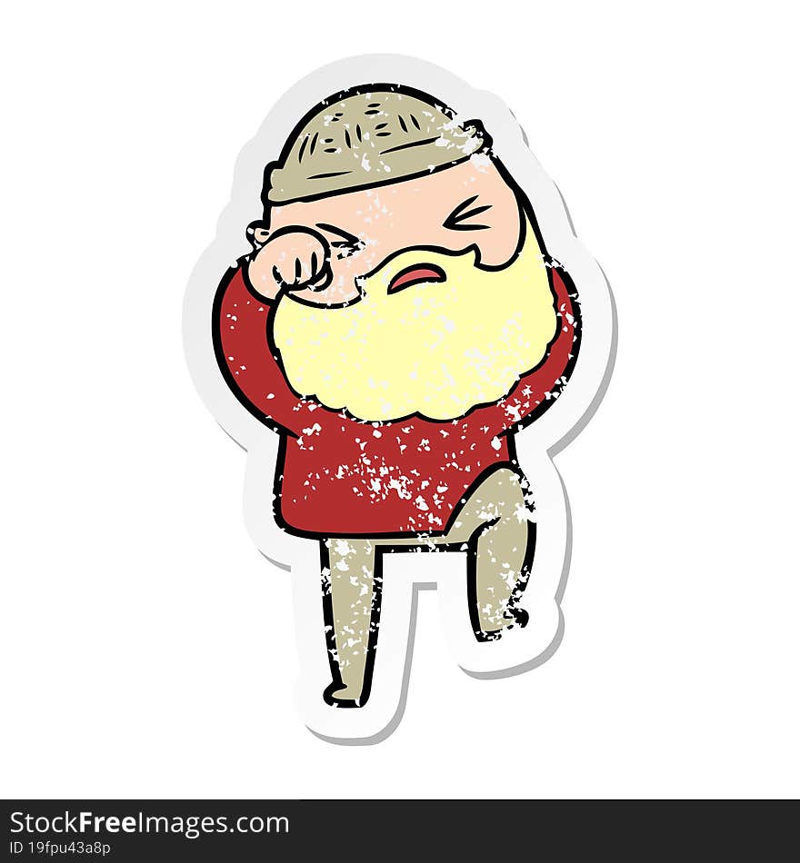 distressed sticker of a cartoon man with beard