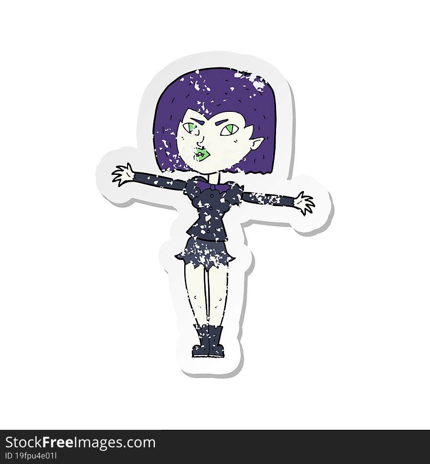 retro distressed sticker of a cartoon vampire girl