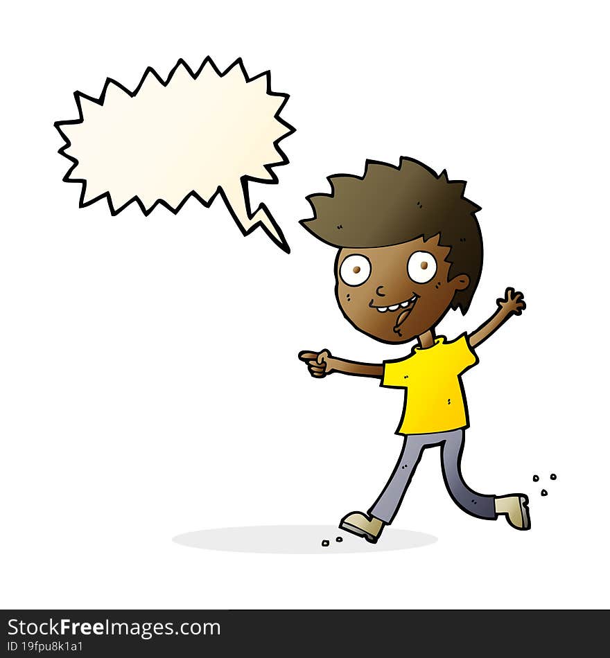 cartoon crazy excited boy with speech bubble