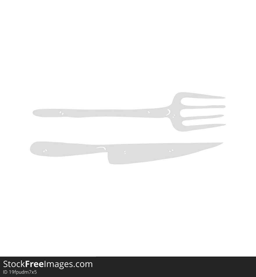 flat color illustration of a cartoon knife and fork