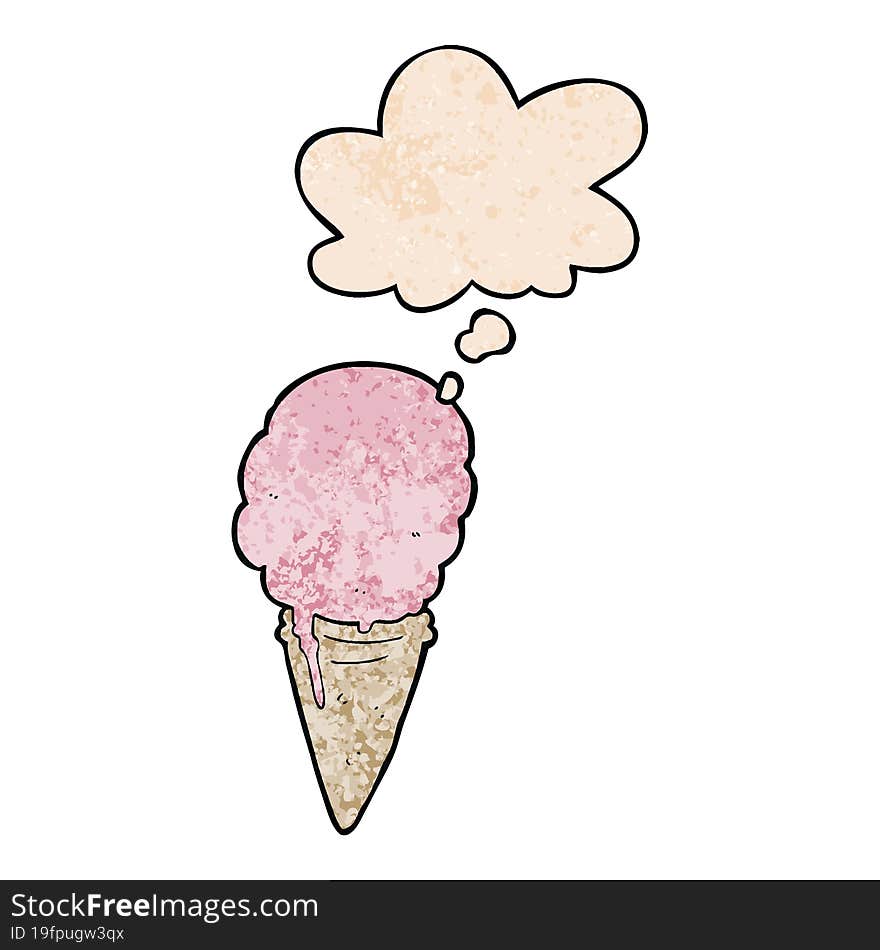 cartoon ice cream with thought bubble in grunge texture style. cartoon ice cream with thought bubble in grunge texture style