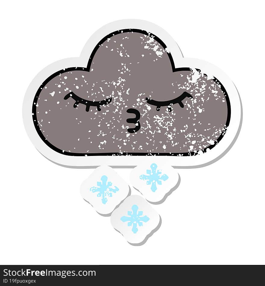 distressed sticker of a cute cartoon storm snow cloud