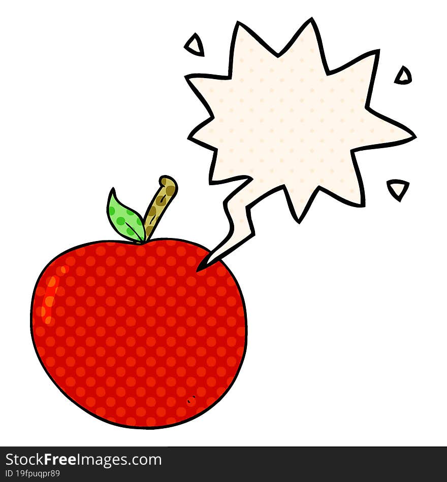 cartoon apple and speech bubble in comic book style