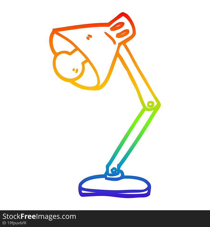 rainbow gradient line drawing of a cartoon angled desk lamp