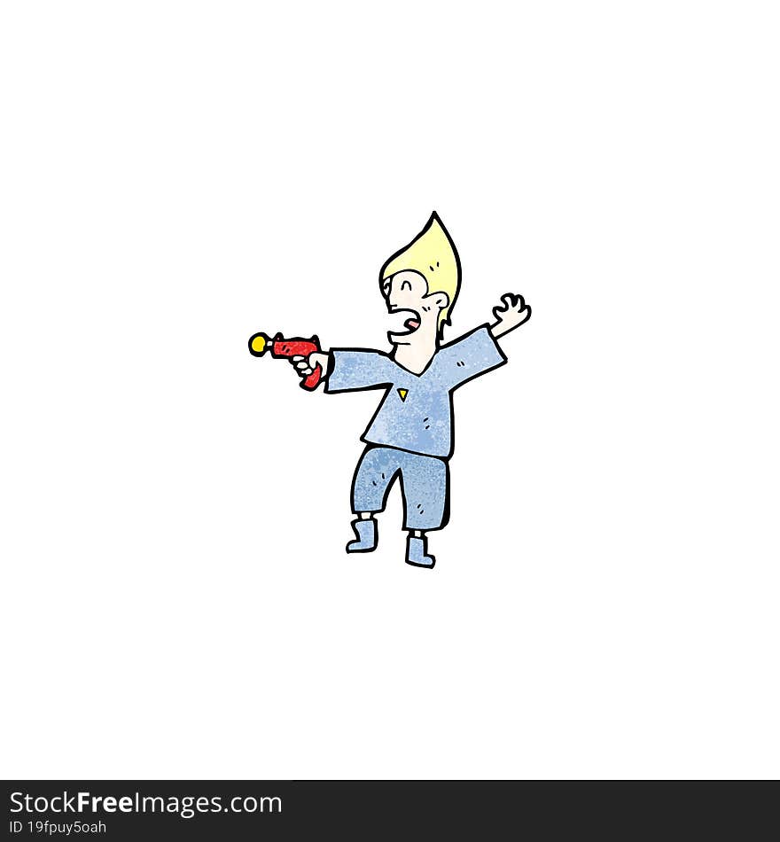 cartoon future man with ray gun