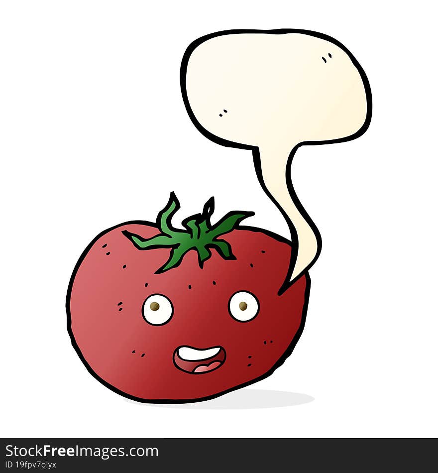 cartoon tomato with speech bubble