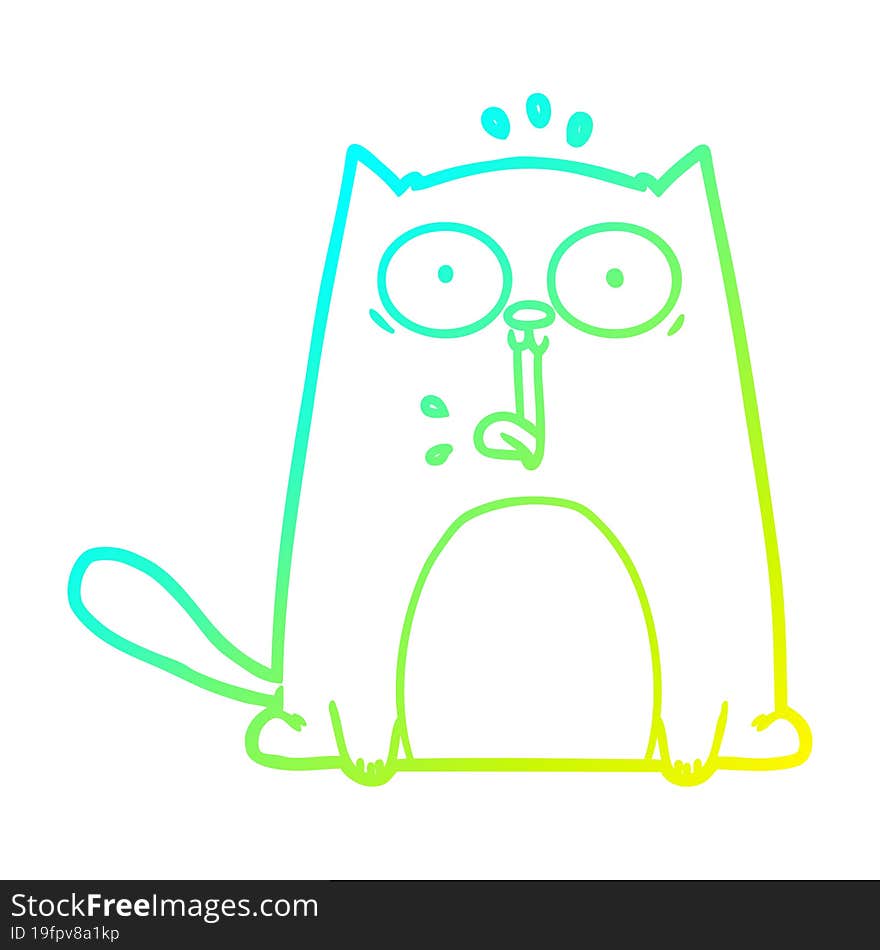 cold gradient line drawing of a funny cartoon cat