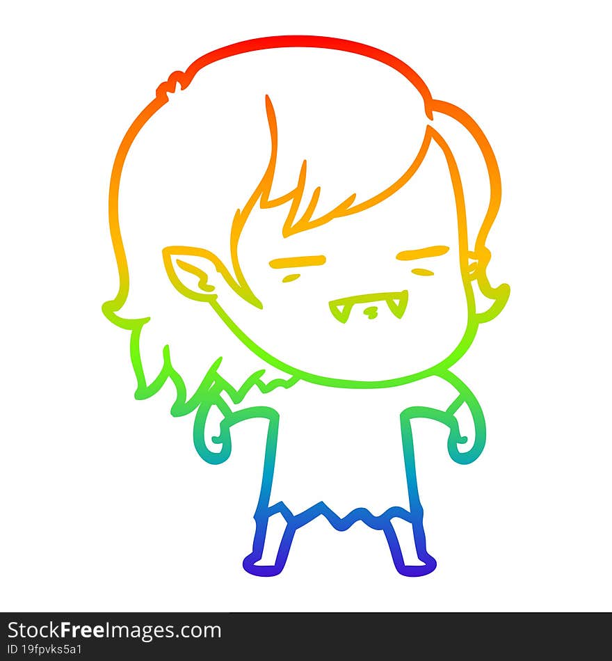 rainbow gradient line drawing cartoon undead vampire girl