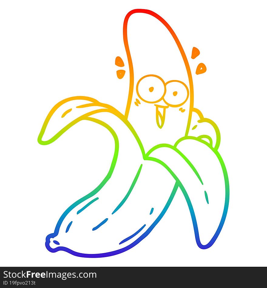 rainbow gradient line drawing cartoon crazy happy banana