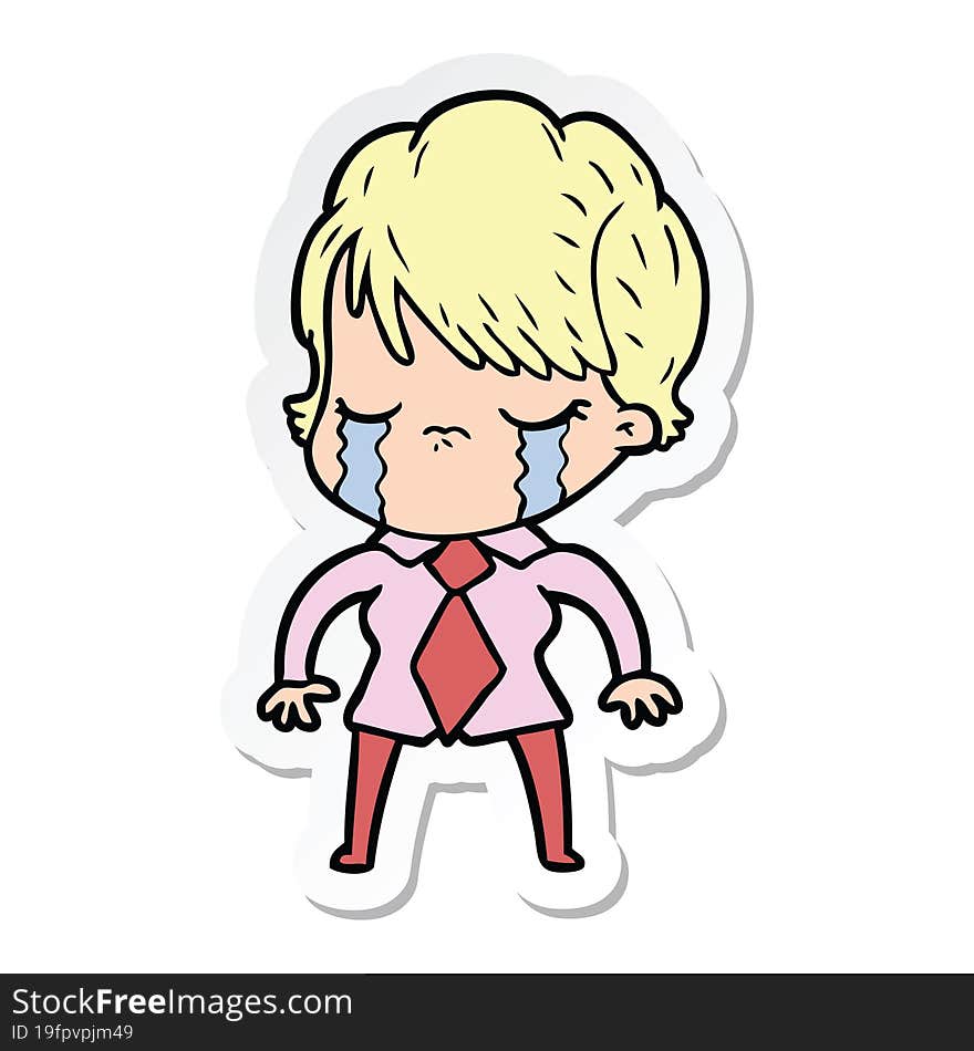 sticker of a cartoon woman crying