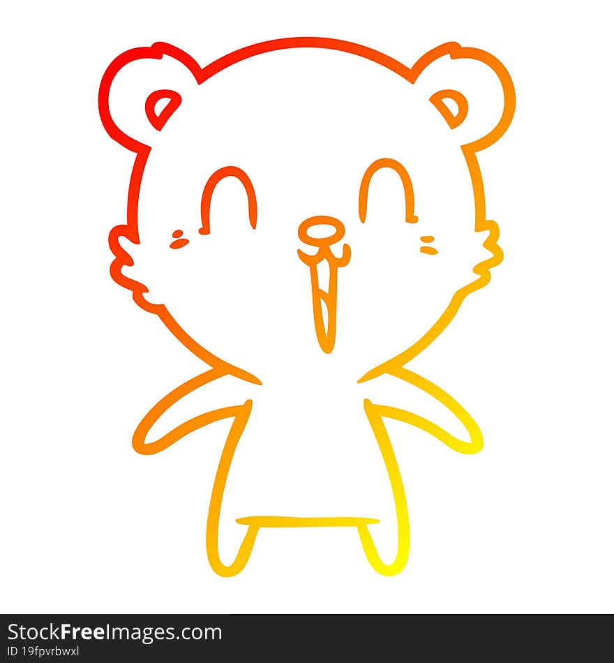 warm gradient line drawing of a happy laughing cartoon bear