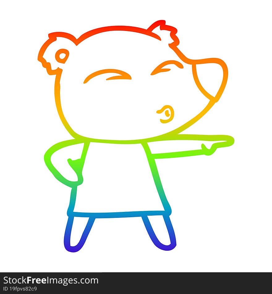 Rainbow Gradient Line Drawing Cartoon Whistling Bear In Dress