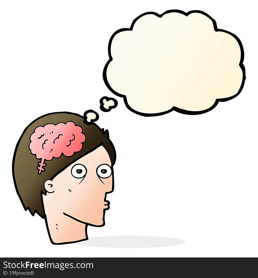 Cartoon Head With Brain Symbol With Thought Bubble