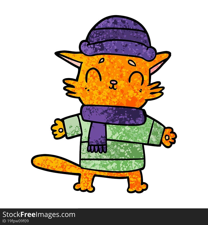 cartoon cat in winter clothes. cartoon cat in winter clothes