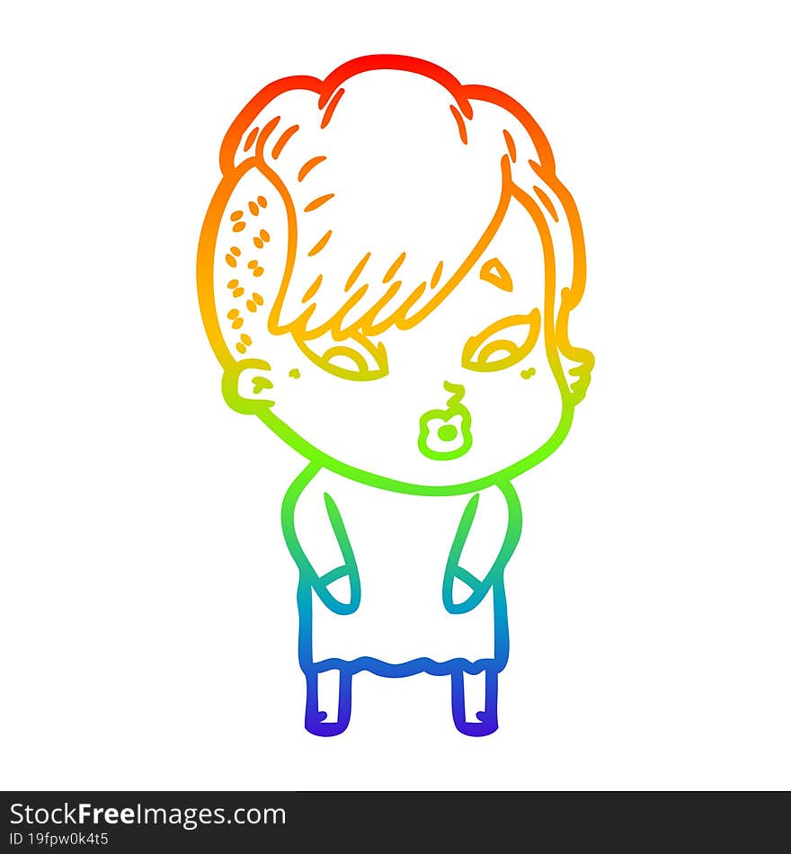 rainbow gradient line drawing cartoon surprised girl