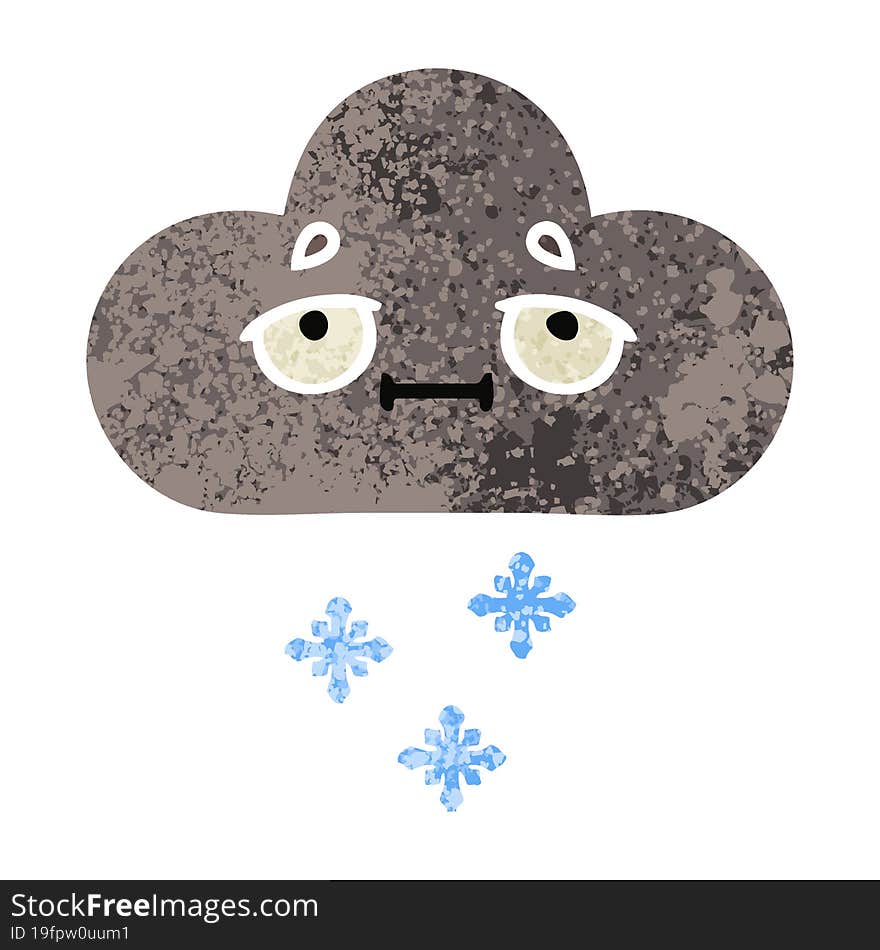 retro illustration style cartoon storm snow cloud