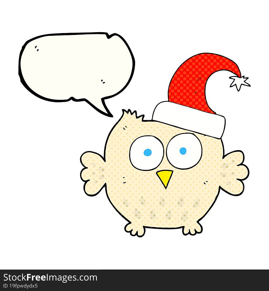 comic book speech bubble cartoon little owl wearing christmas hat