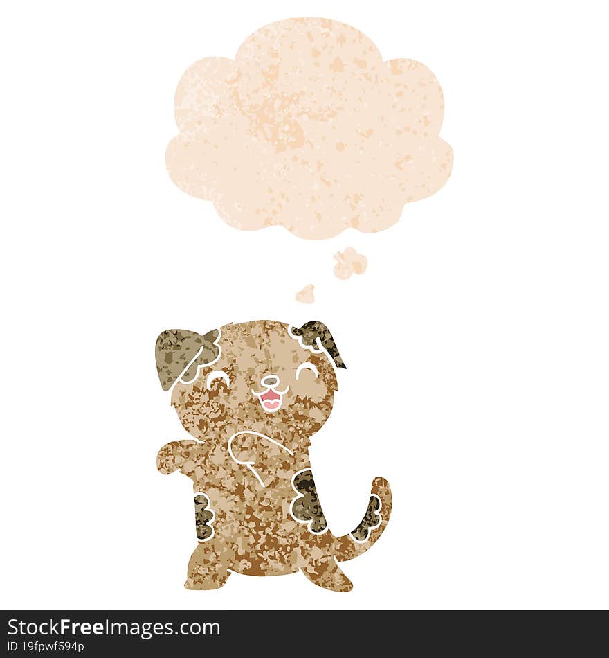 cute cartoon puppy with thought bubble in grunge distressed retro textured style. cute cartoon puppy with thought bubble in grunge distressed retro textured style