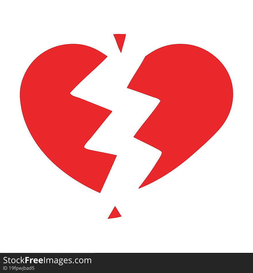 flat color retro cartoon broken heart