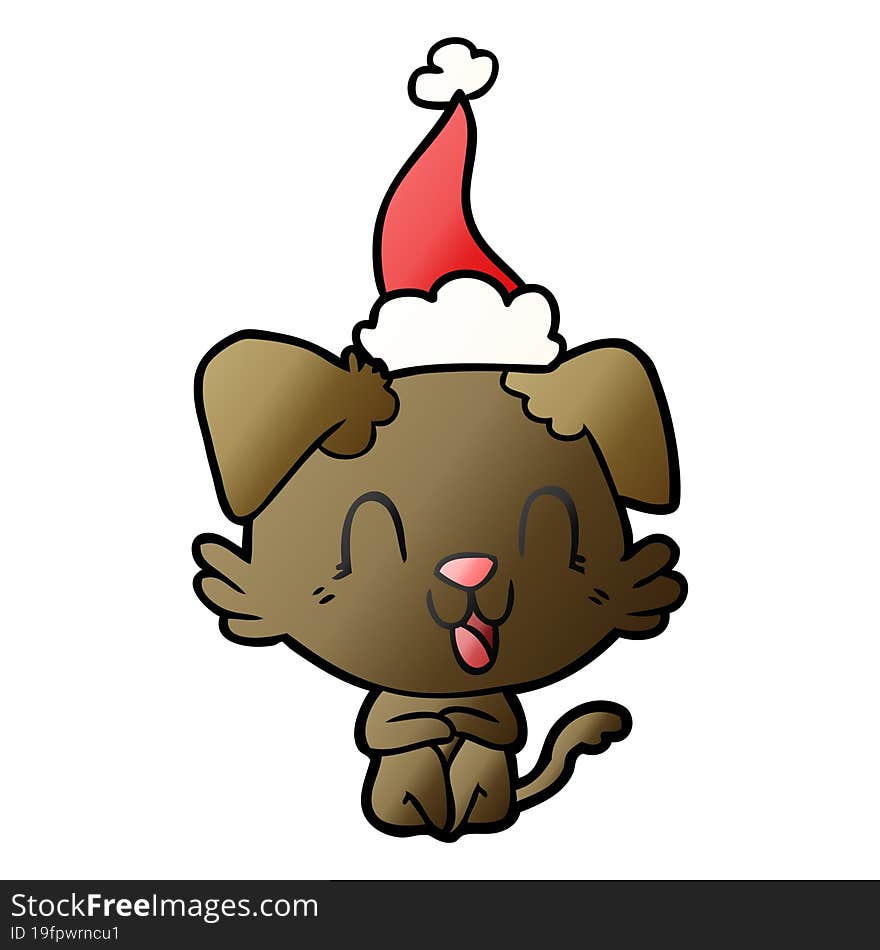 laughing gradient cartoon of a dog wearing santa hat