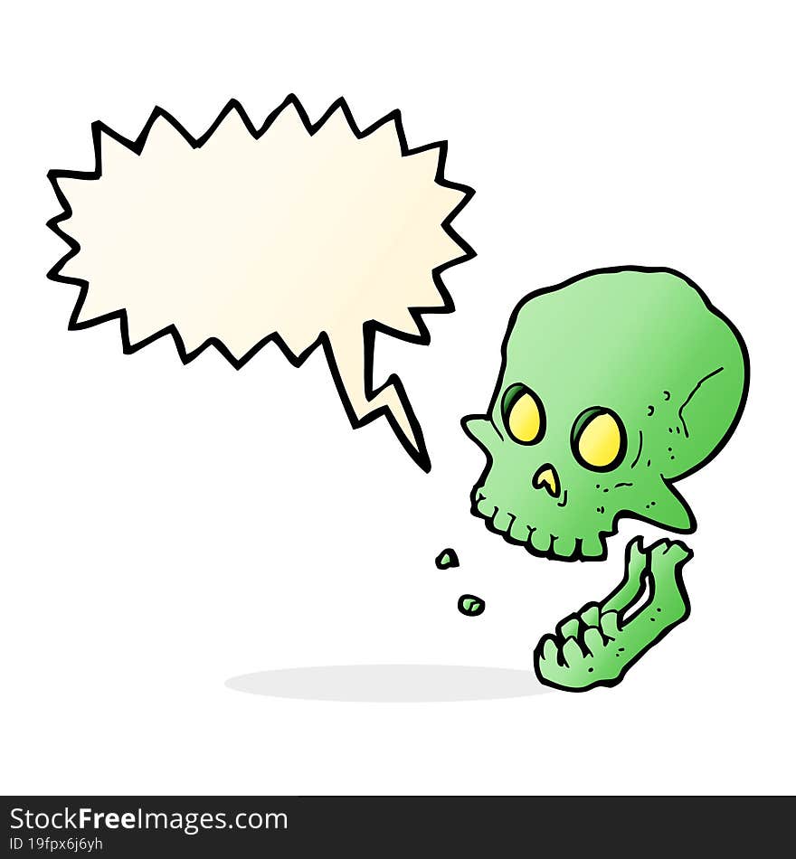 cartoon laughing skull with speech bubble