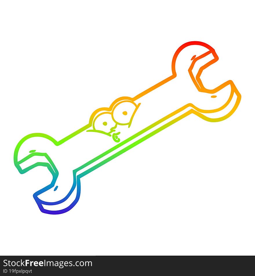 rainbow gradient line drawing cartoon spanner