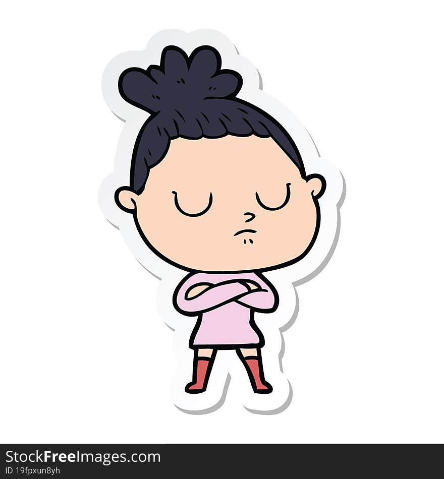 sticker of a cartoon calm woman