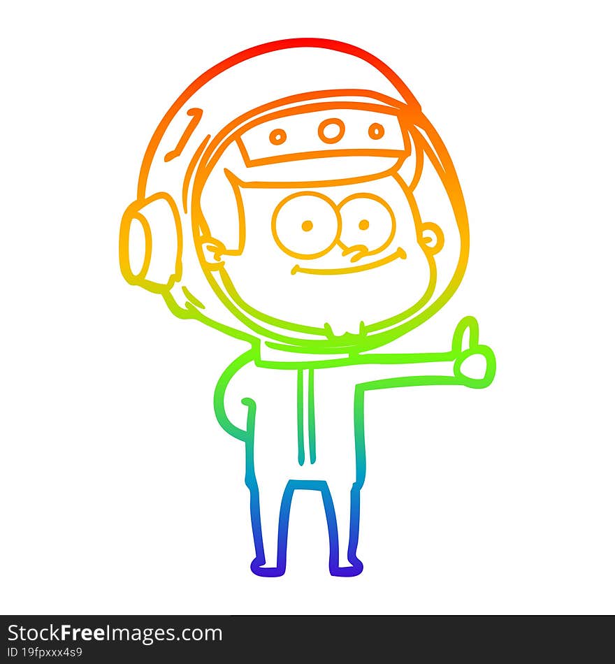 rainbow gradient line drawing of a happy astronaut cartoon