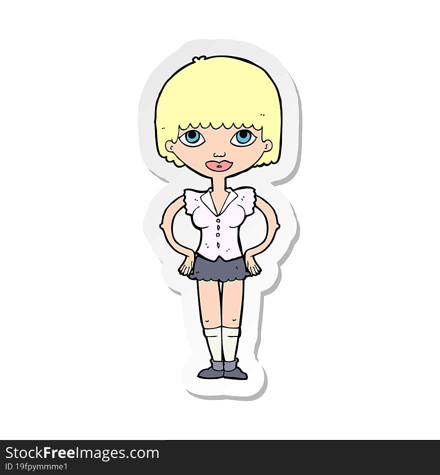 Sticker Of A Cartoon Woman With Hands On Hips