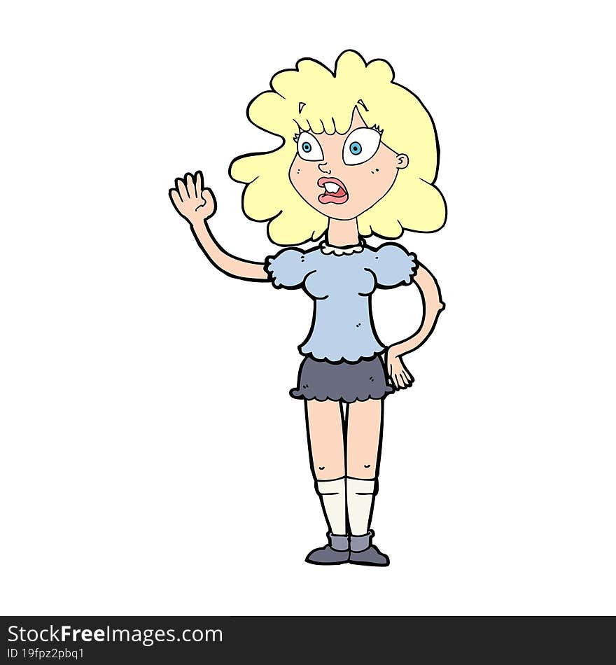 Cartoon Worried Woman Waving