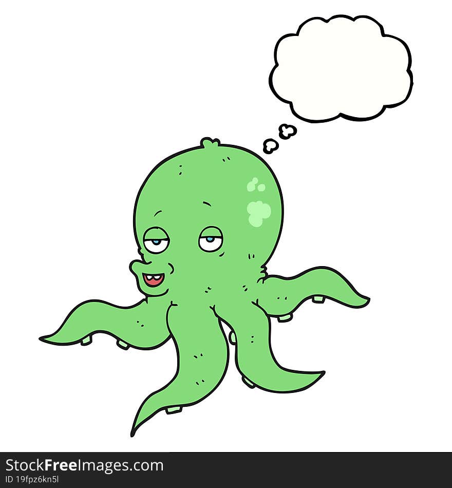 freehand drawn thought bubble cartoon octopus