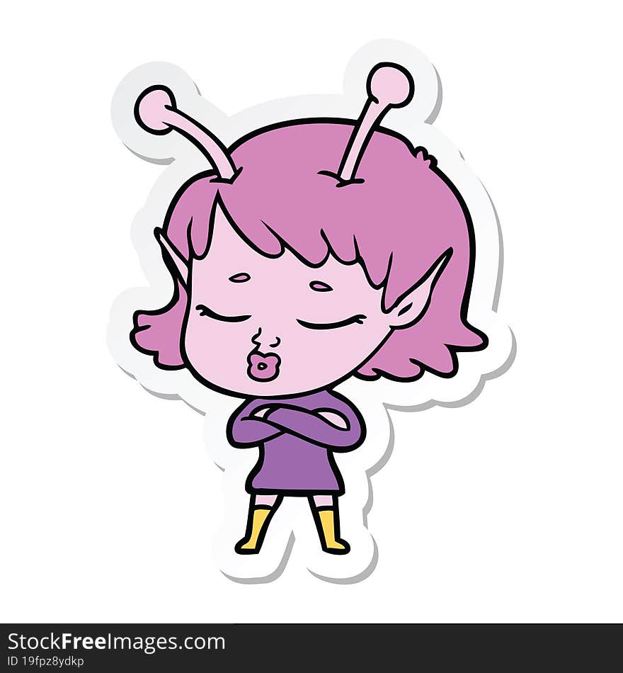 sticker of a cute alien girl cartoon