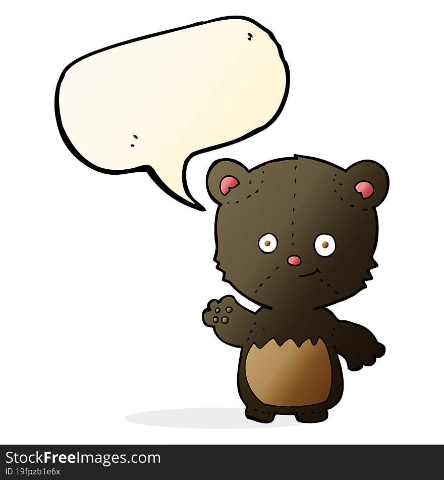 cartoon little black bear waving with speech bubble