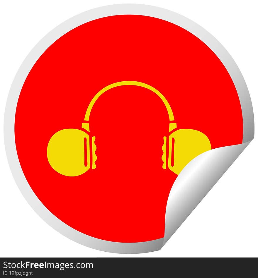 circular peeling sticker cartoon of a retro headphone