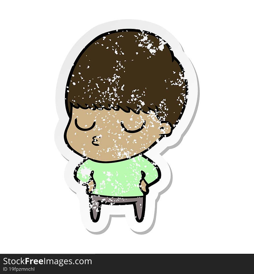 distressed sticker of a cartoon calm boy